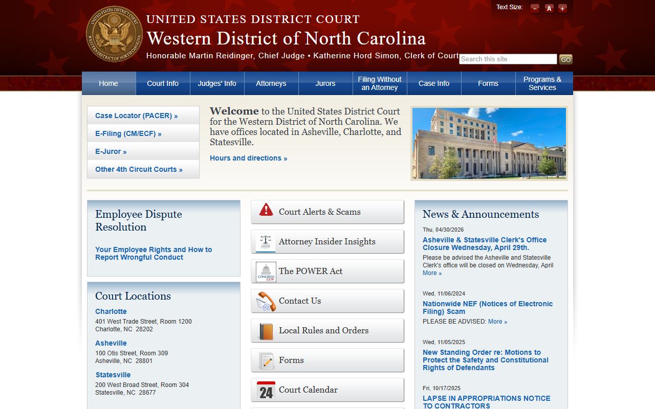 Clay County inmate records Western District of North Carolina federal court site