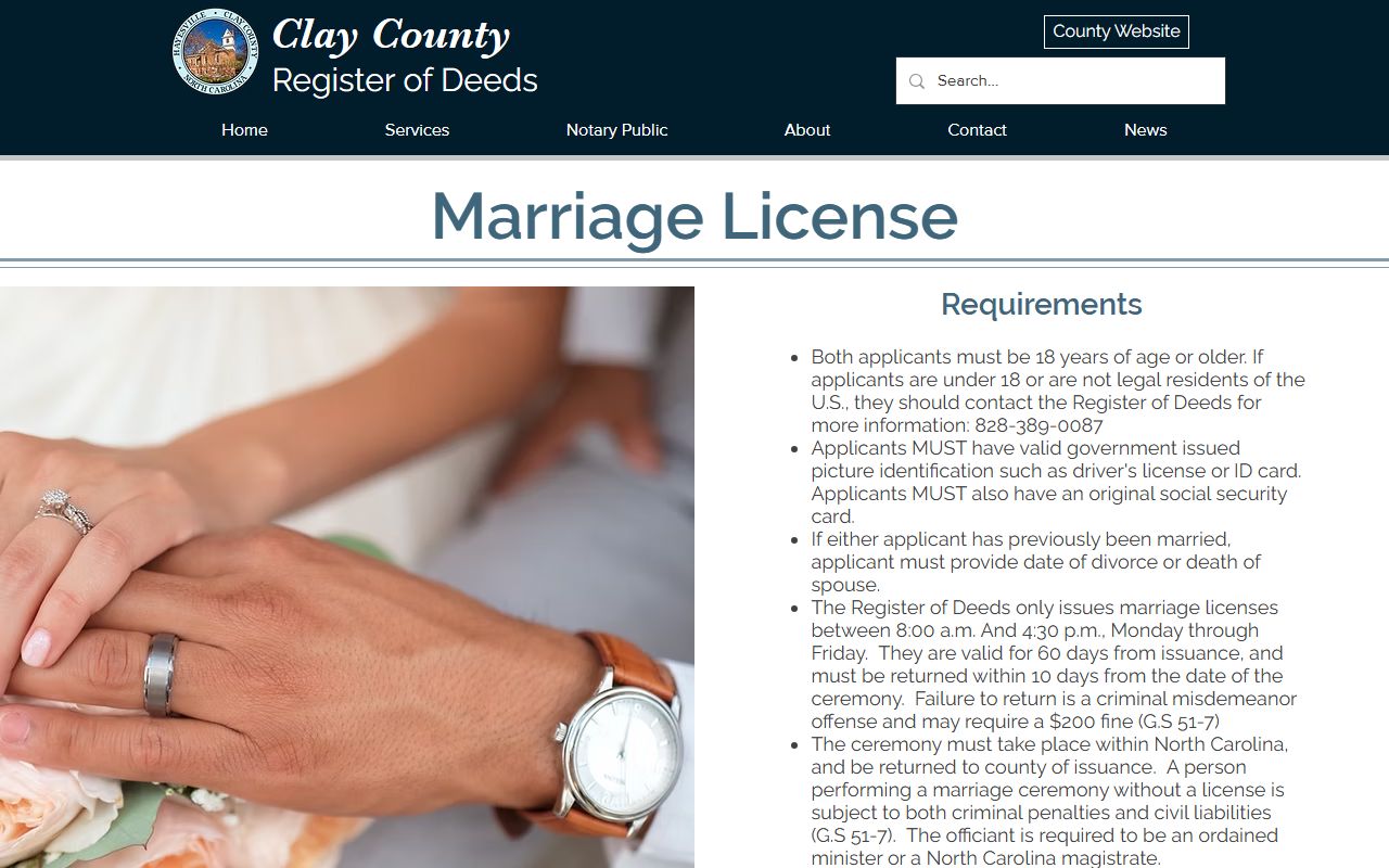 Clay County marriage records license requirements