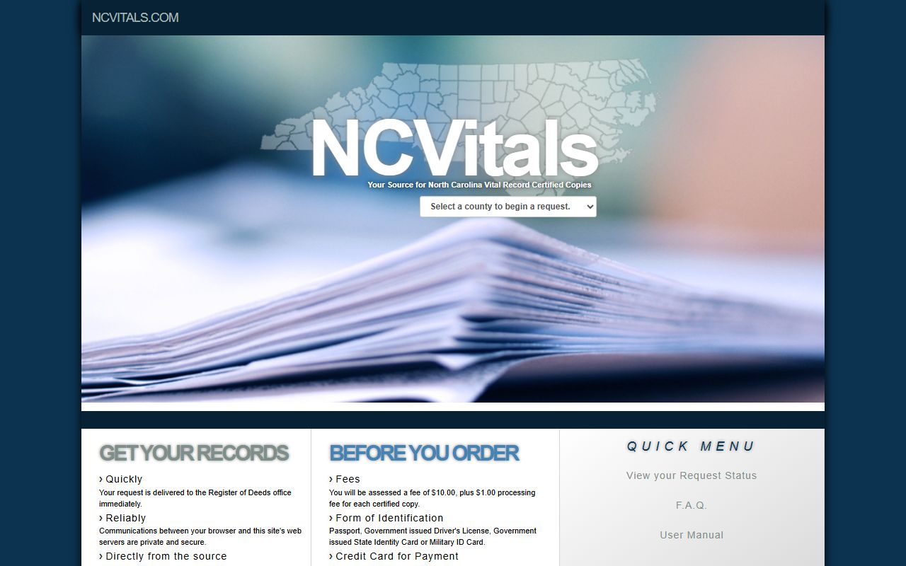 Clay County marriage records NCVitals certified copy vendor