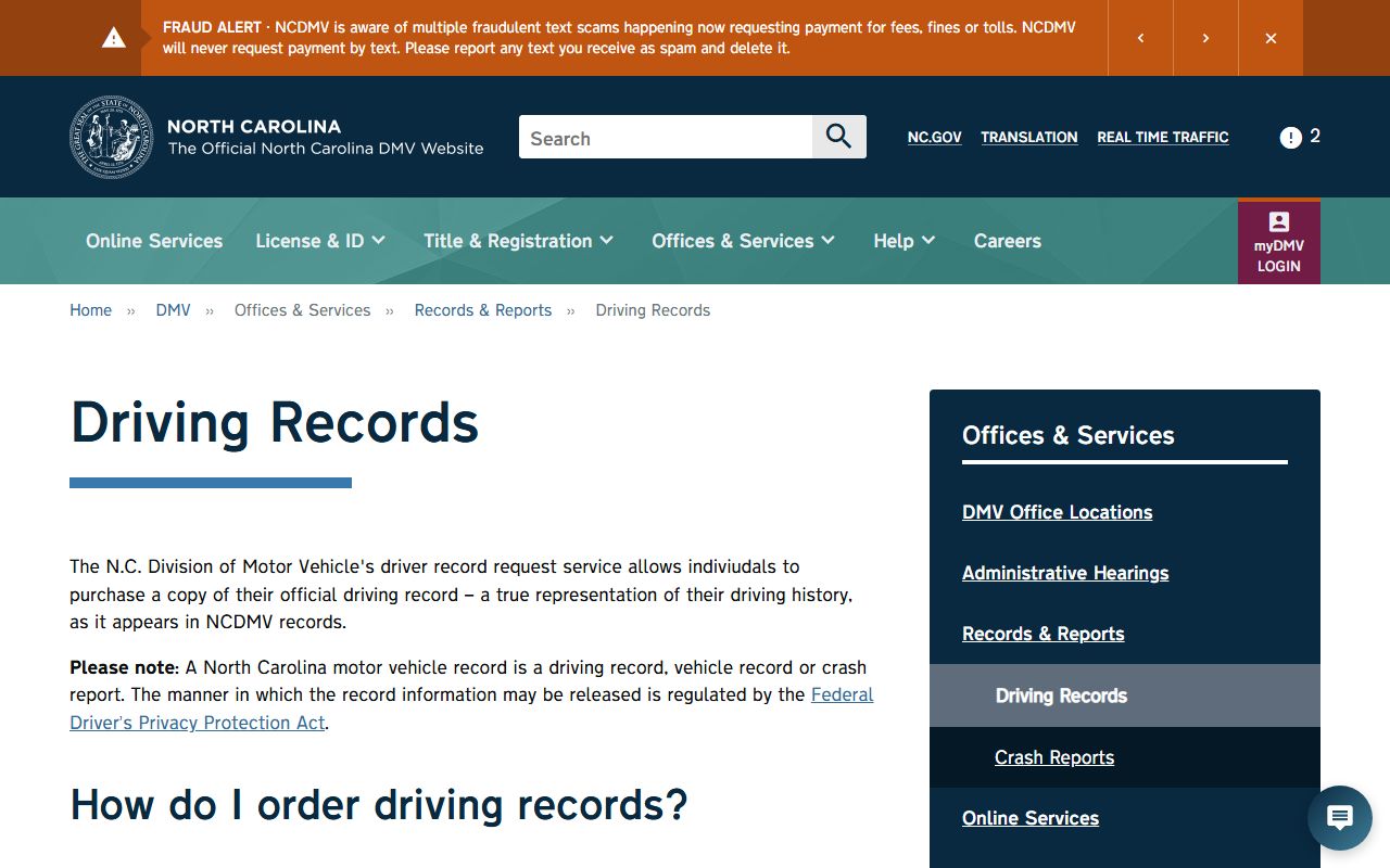 Clay County traffic court records NCDMV driving record request