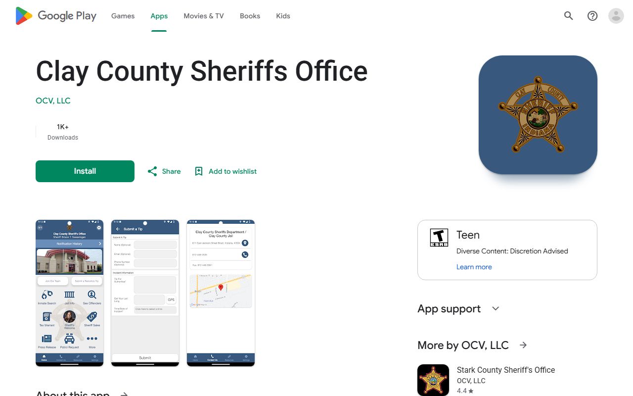 Clay County warrant records Android Sheriff's Office app listing