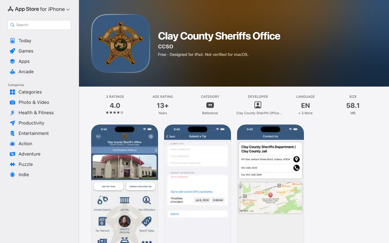 Clay County warrant search Sheriff's Office app listing